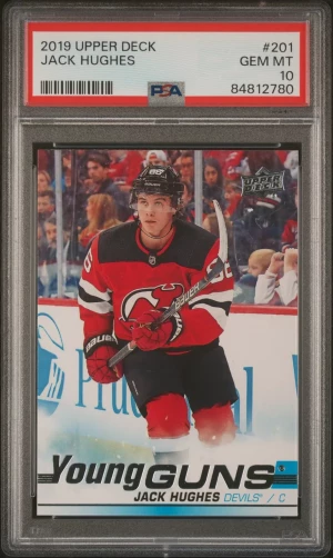 2019-20 Upper Deck Series 1 Young Guns Jack Hughes #201 PSA 10 front